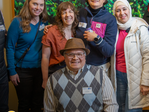 a group of people smile